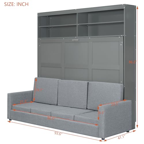 Queen Size Gray Wood Murphy Bed with Storage Shelves Z949647