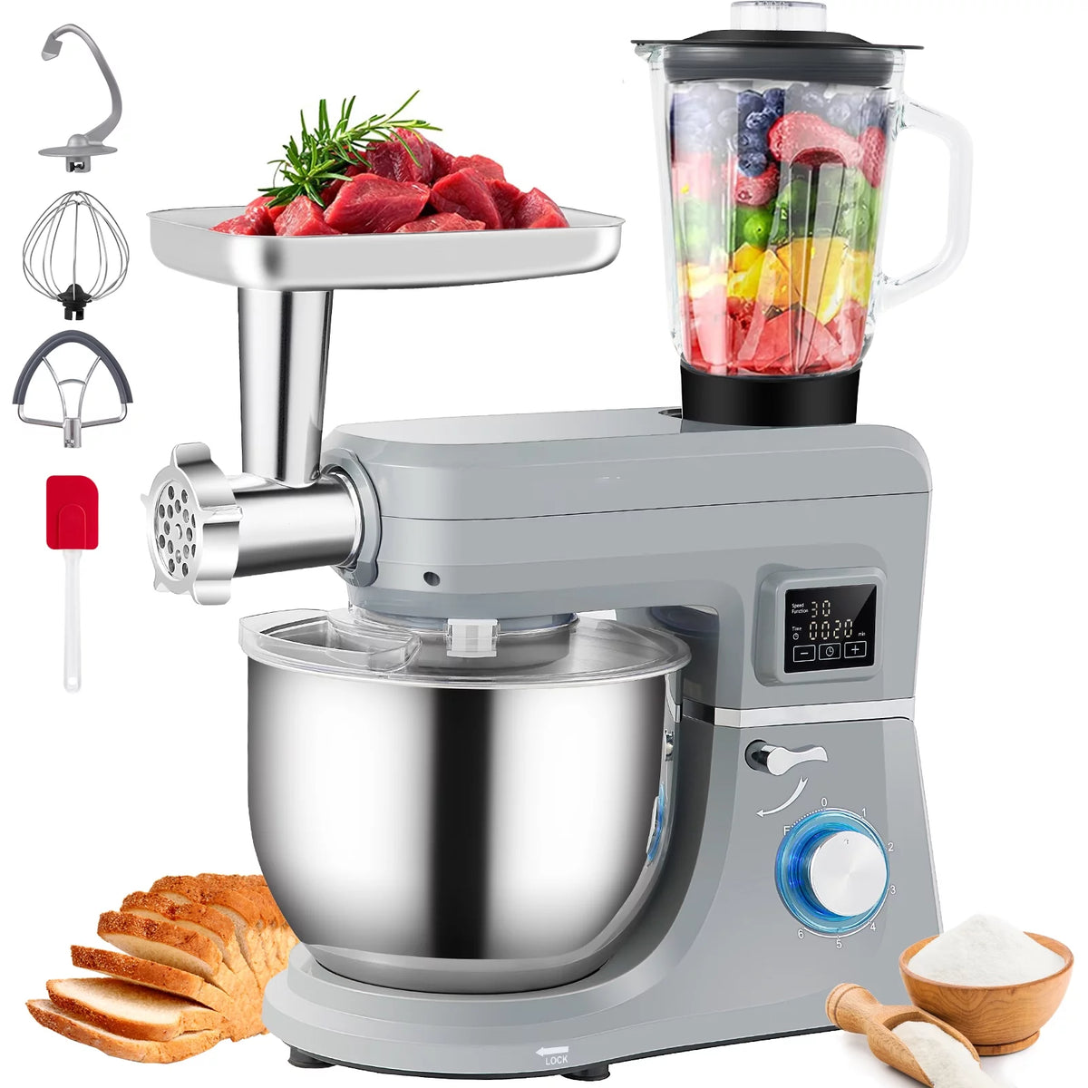 7.4Qt 6-Speed Stand Mixer with Grinder Juicer P2517