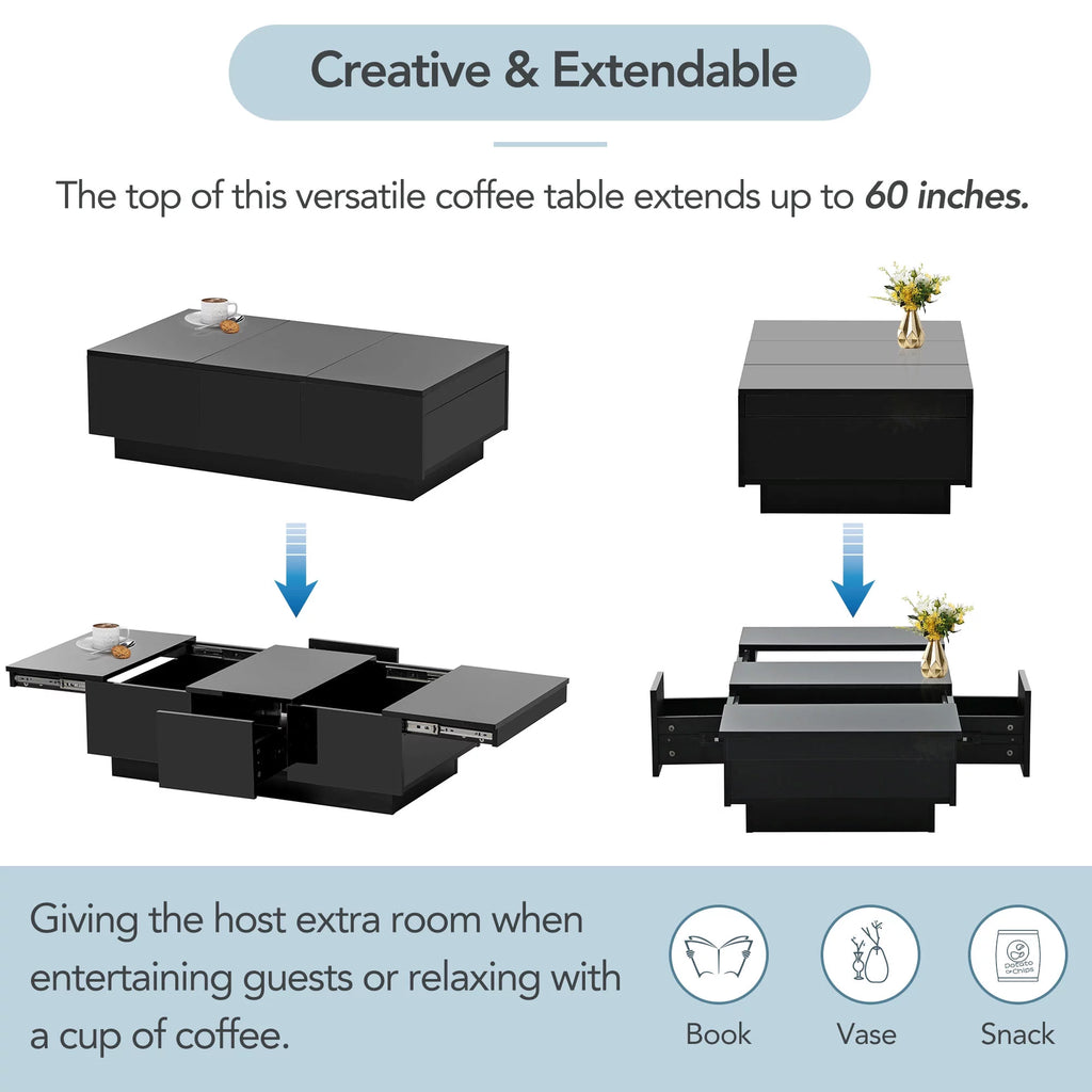 Black Extendable Coffee Table with 2 Drawers C76182
