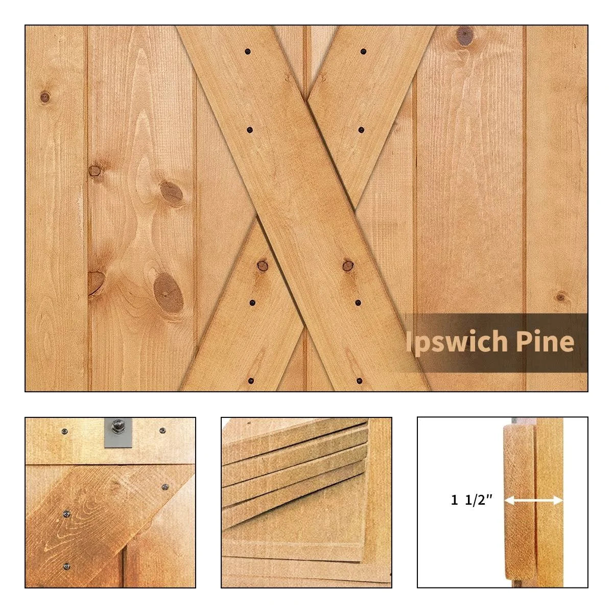 Paneled Wood Barn Door with Installation Hardware Kit L7850