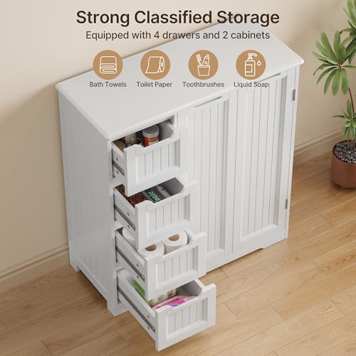 White Storage Cabinet with 4 Drawers & Double Doors Q54184