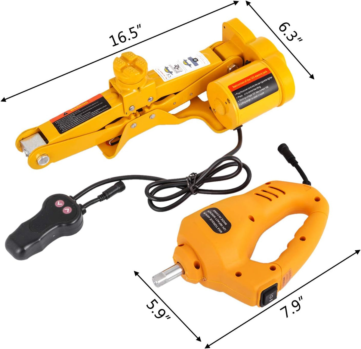 3 Ton 6600 LB 12V DC Electric Scissor Jack with Electric Impact Wrench I313