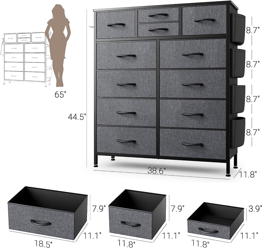Black 10 Drawer Fabric Dresser P1635