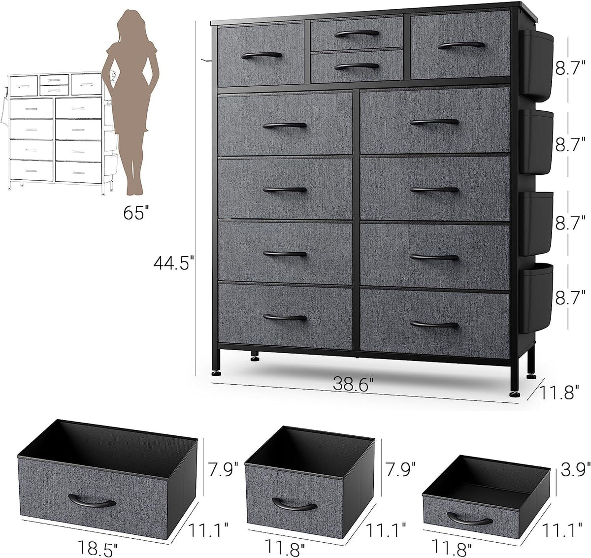 Black 10 Drawer Fabric Dresser P1635