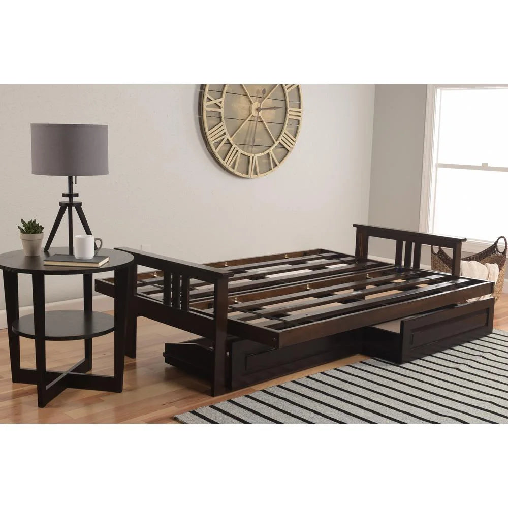 Espresso Finish Sofa with Storage and Removable Faux Leather Mattress Cover K54674