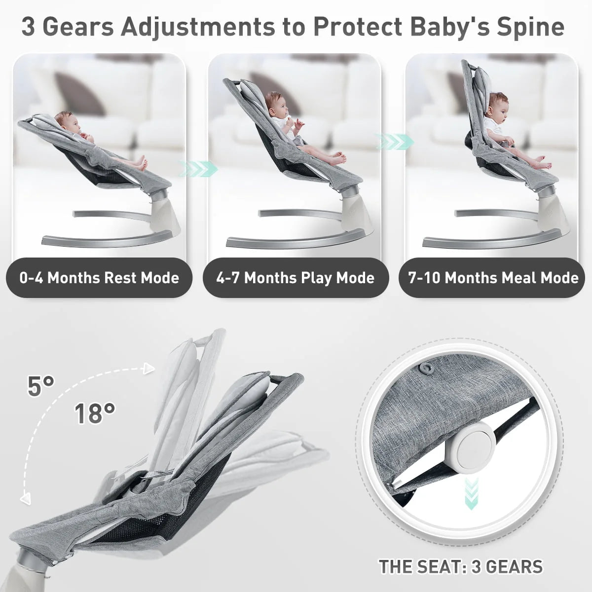 Electric Baby Swing with Music, Touch Screen, Grey R9503