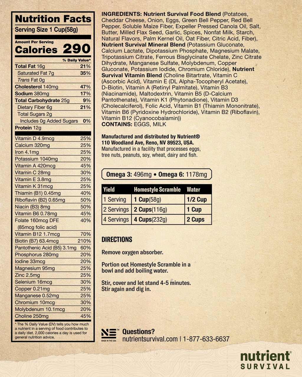 Homestyle Scramble Eggs Freeze Dried Emergency Food 10 Servings P8879