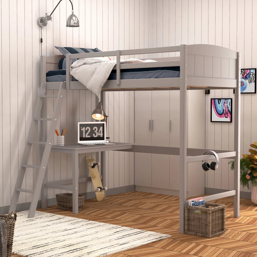 Gray Wood Twin Loft Bed with Desk K234180