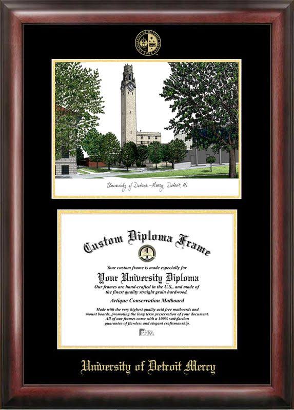 Gold Embossed Diploma Frame with Campus Images Lithograph J855