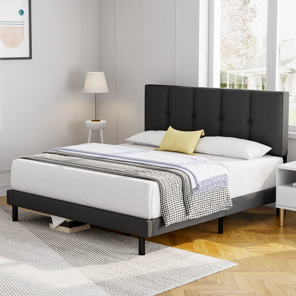 Full Size Bed Frame with Upholstered Headboard and Wooden Slats Z14531