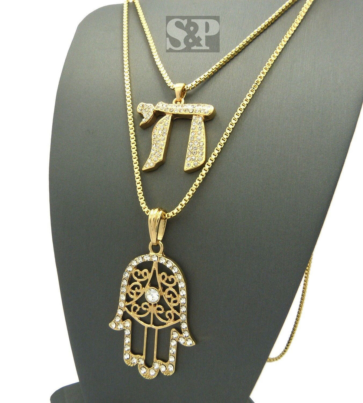 Iced Hamsa Pendant Necklace with Box Chain O956