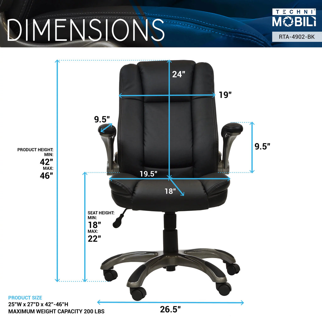 Black Executive Office Chair with Flip-up Arms M823