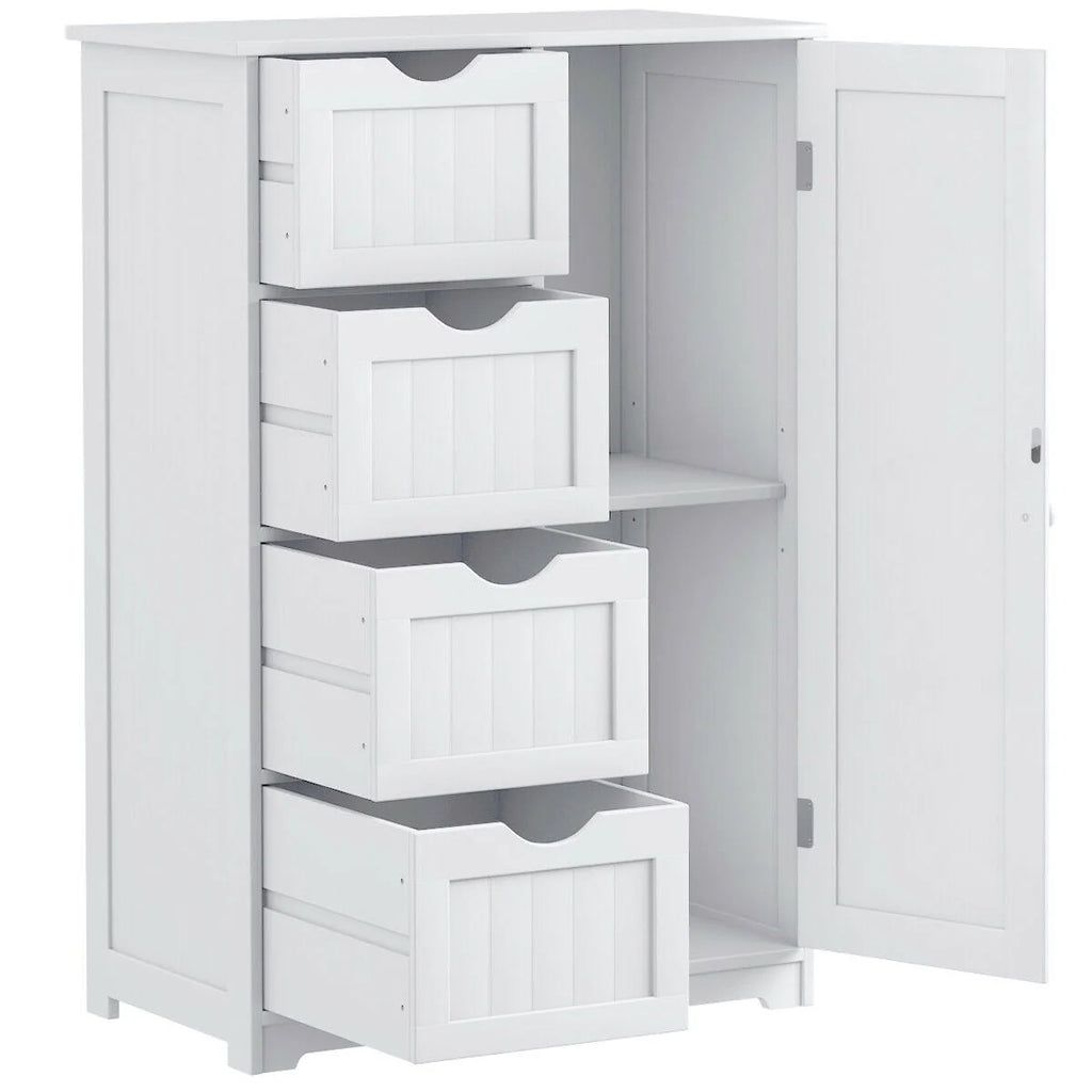 White 4 Drawer Wooden Bathroom Cabinet B8554