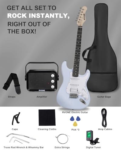 39" Beginner Electric Guitar Kit with Amp & HSS Pickups Black R189
