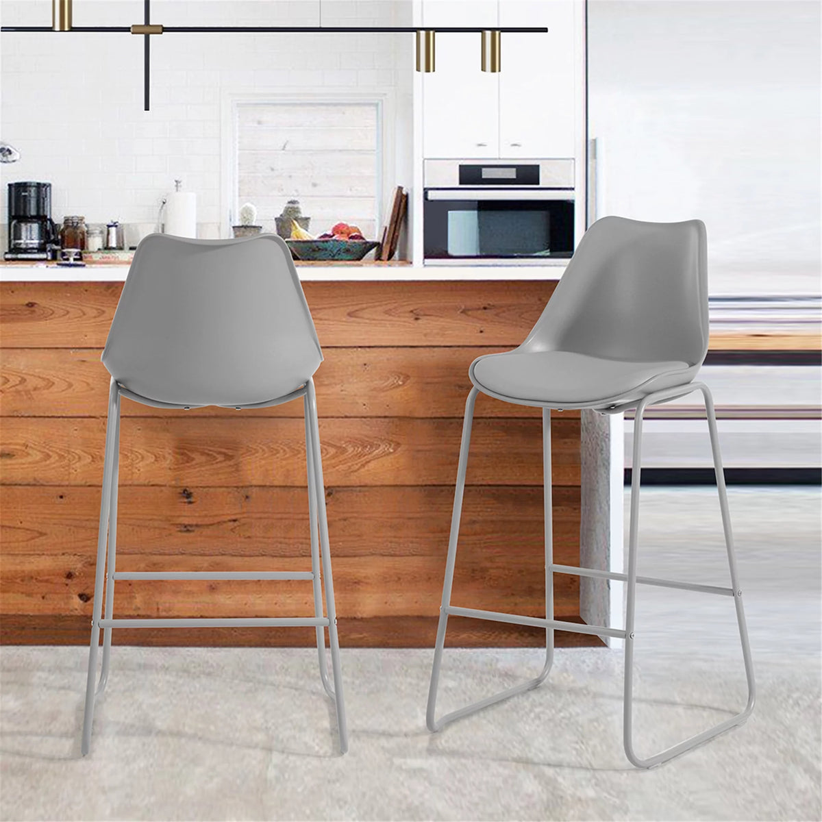 28" PU Leather Bar Stool Set of 2 with Backs V366263