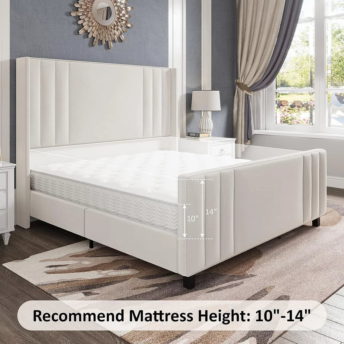 Queen Platform Bed Frame with Vertical Channel, Cream N299159