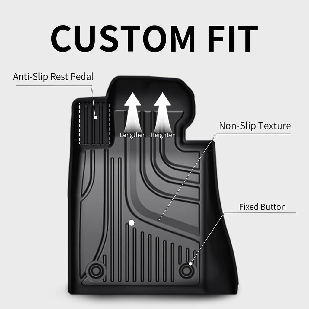 Heavy Duty TPE All Weather Car Floor Mats, 1st & 2nd Row Full Set, Black Q7825