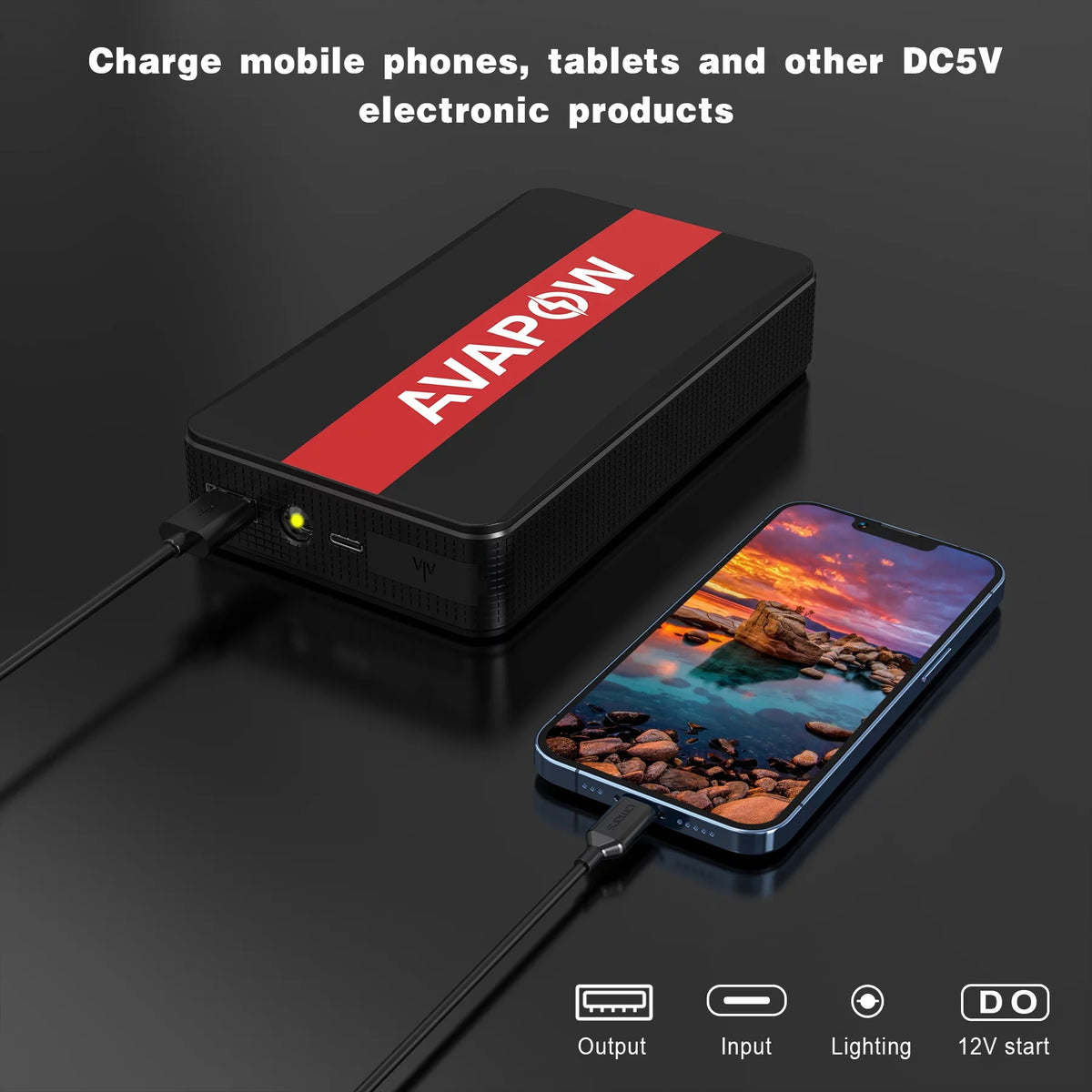 1000A Peak 12V Car Jump Starter Power Bank with LED Light T2017