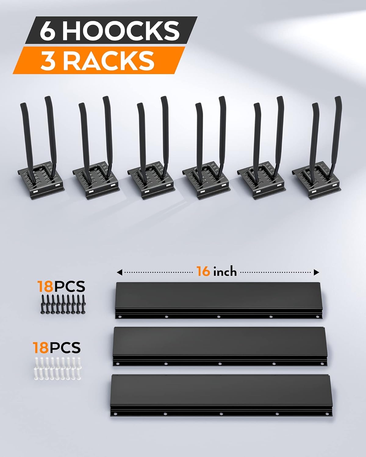 Heavy Duty Garage Storage Tool Organizer Wall Mount Rack with 6 Long Hooks, 48 Inch, Pack of 2 U464894