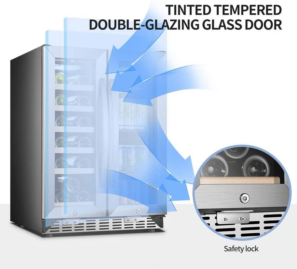 24 inch Dual Zone Wine Cooler Beverage Refrigerator 18 Bottles 55 Cans R48037