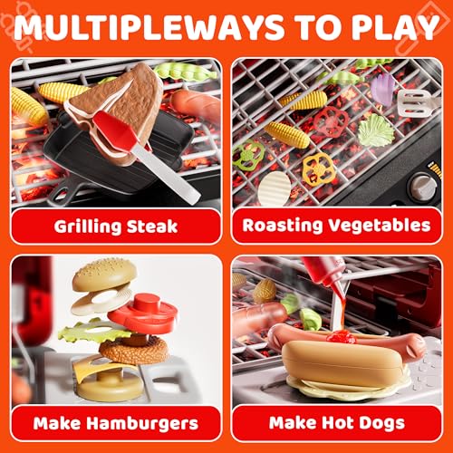 Kids BBQ Grill Playset with Wheels, Smoke Sound Light A47986