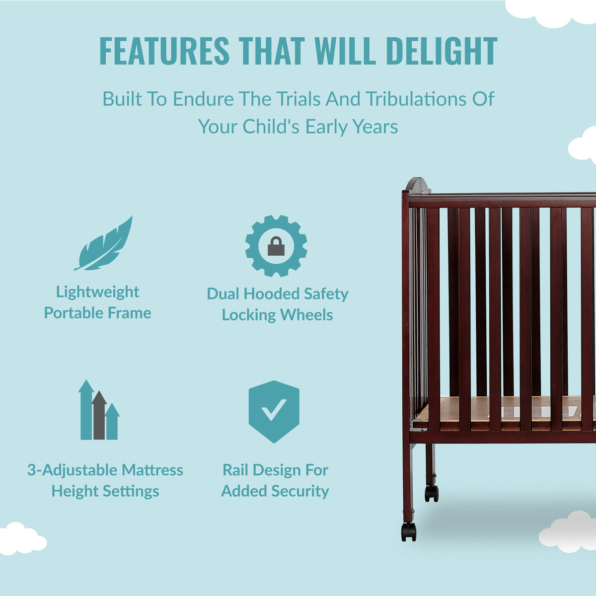 Full Size 2-in-1 Folding Stationary Side Crib with Locking Wheels, Espresso G86847