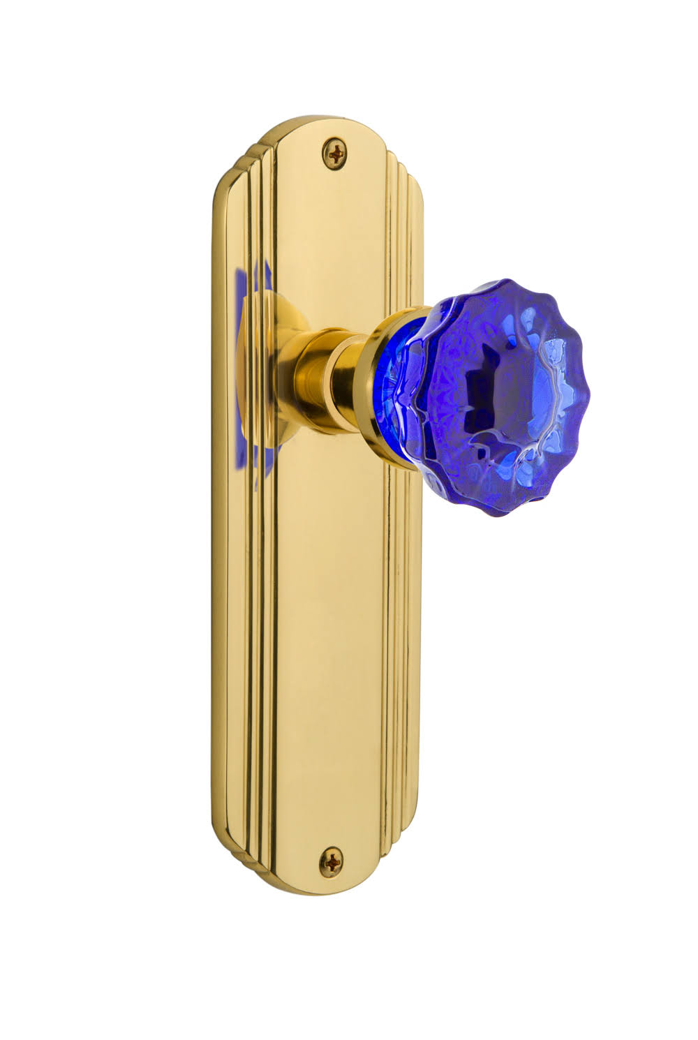 Cobalt Glass Door Knob in Polished Brass E7583