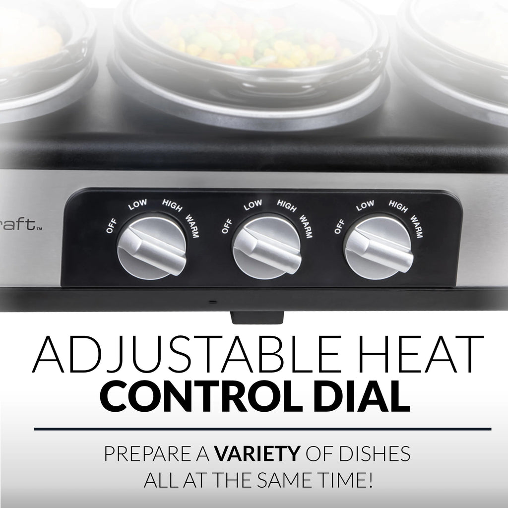 3-Station 1.5-Quart Oval Slow Cooker Buffet, Stainless Steel N10099