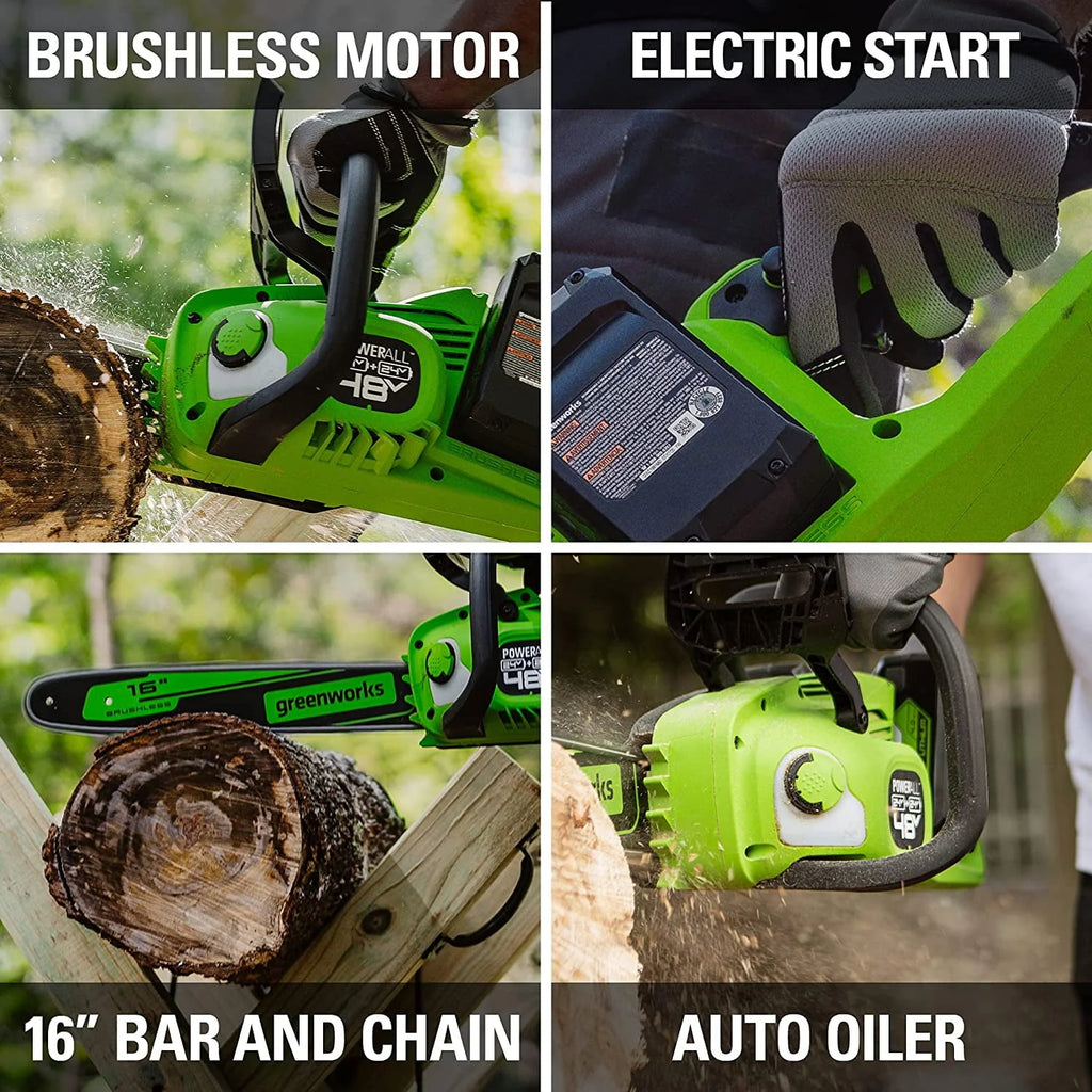 48V 16-inch Brushless Chainsaw with 4Ah Batteries and Dual Port Charger A303