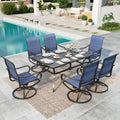 7-Piece Outdoor Patio Dining Set with High-Back Swivel Sling Chairs & Rectangular Table, Black & Blue W413278
