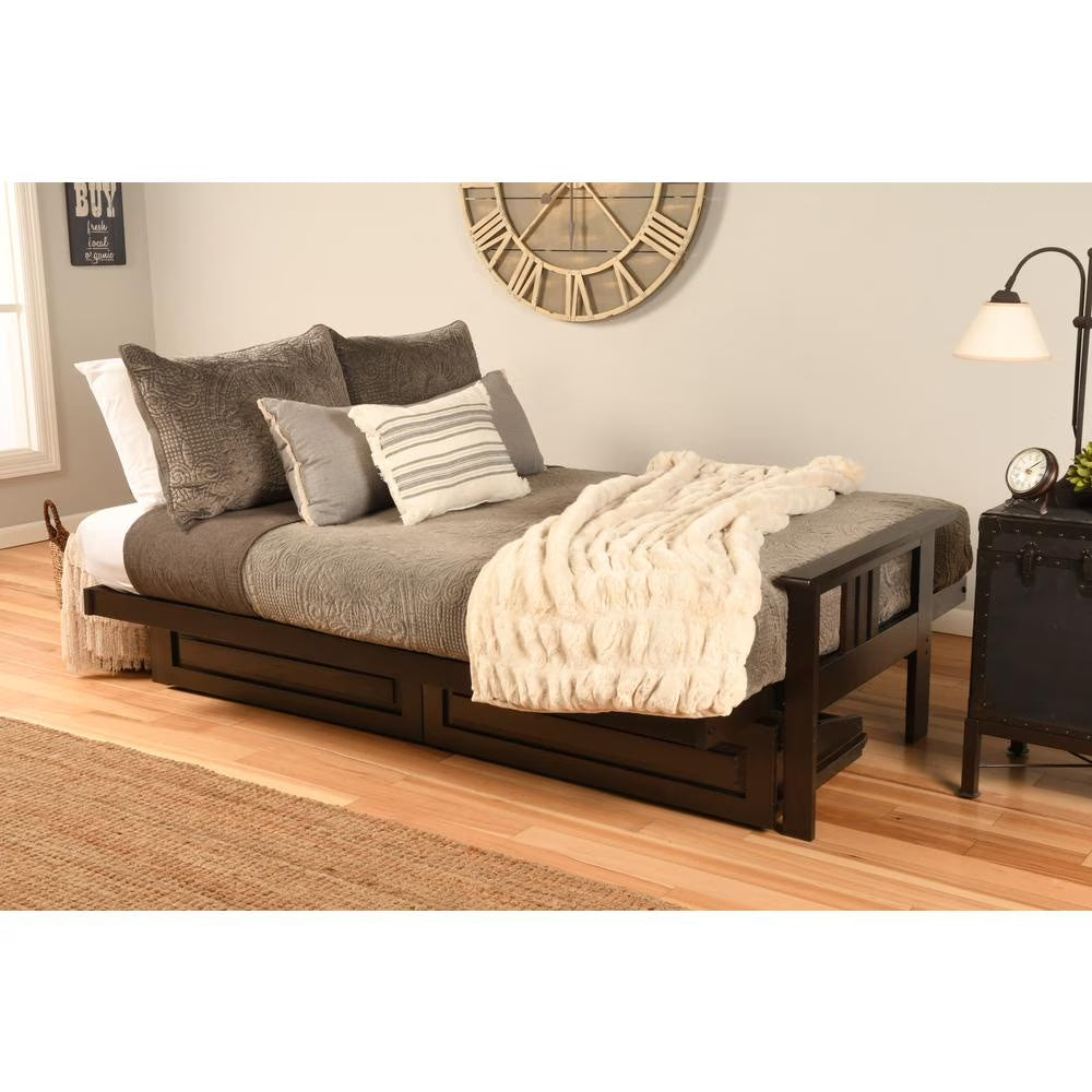 Espresso Finish Sofa with Storage and Removable Faux Leather Mattress Cover K54674