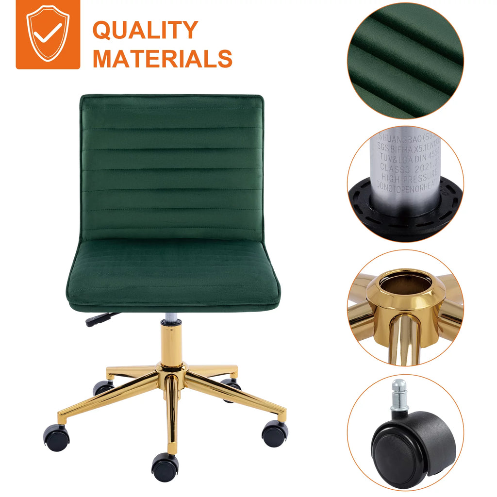 Dark Green Velvet Upholstered Swivel Office Chair U996
