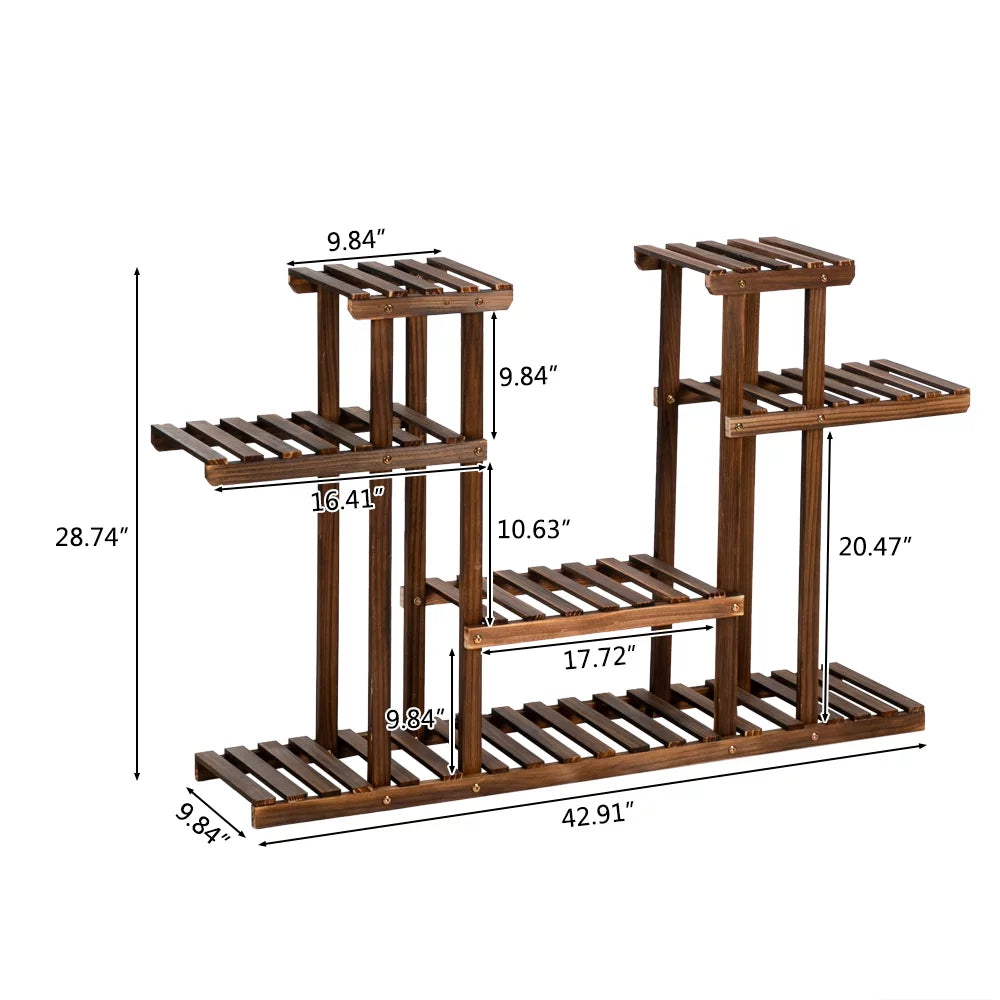 Wood Tall Tiered Plant Stand 4 Floors with 12 Seats L684
