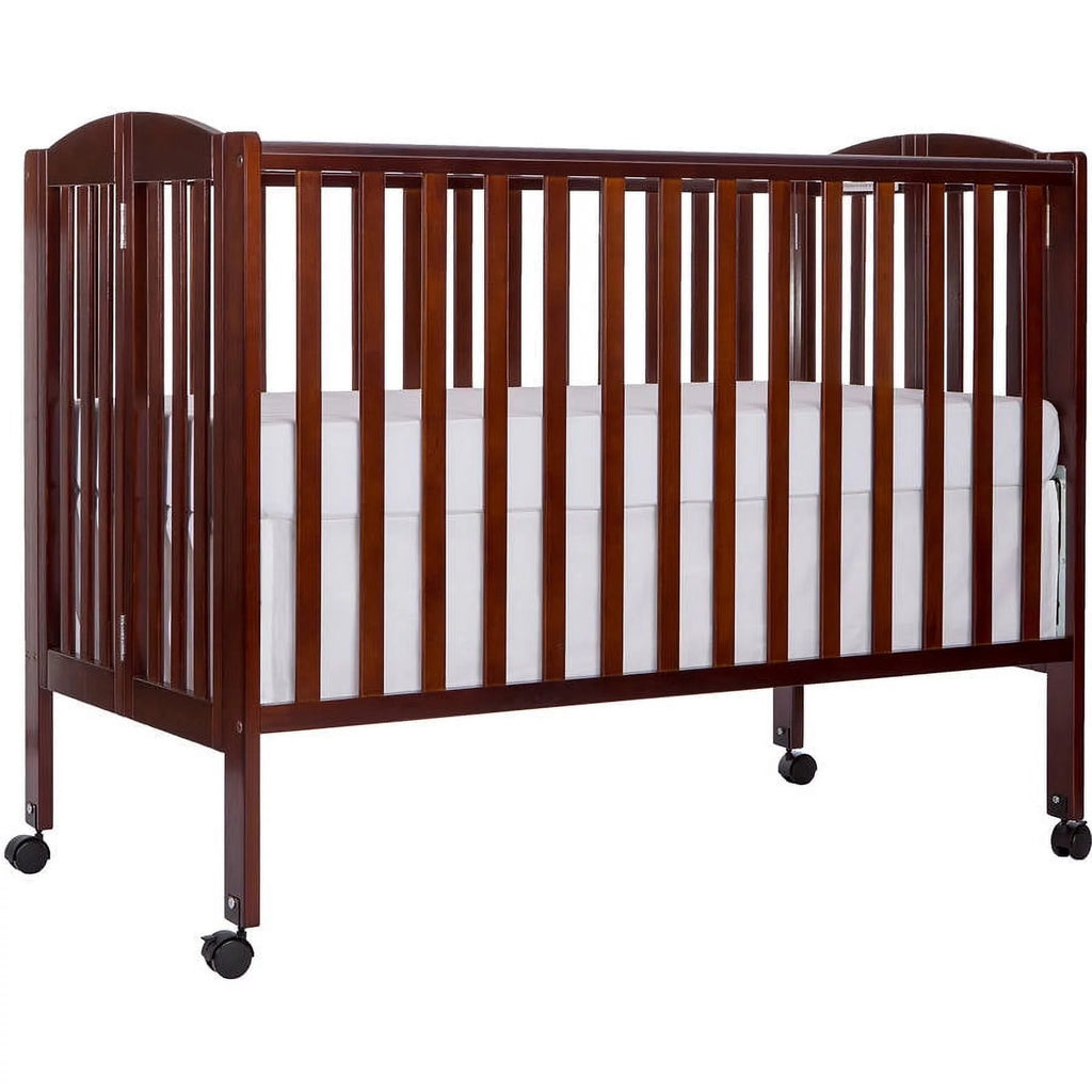 Full Size 2-in-1 Folding Stationary Side Crib with Locking Wheels, Espresso G86847