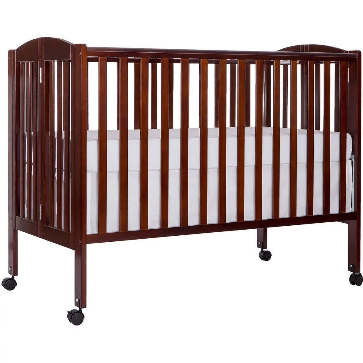 Full Size 2-in-1 Folding Stationary Side Crib with Locking Wheels, Espresso G86847