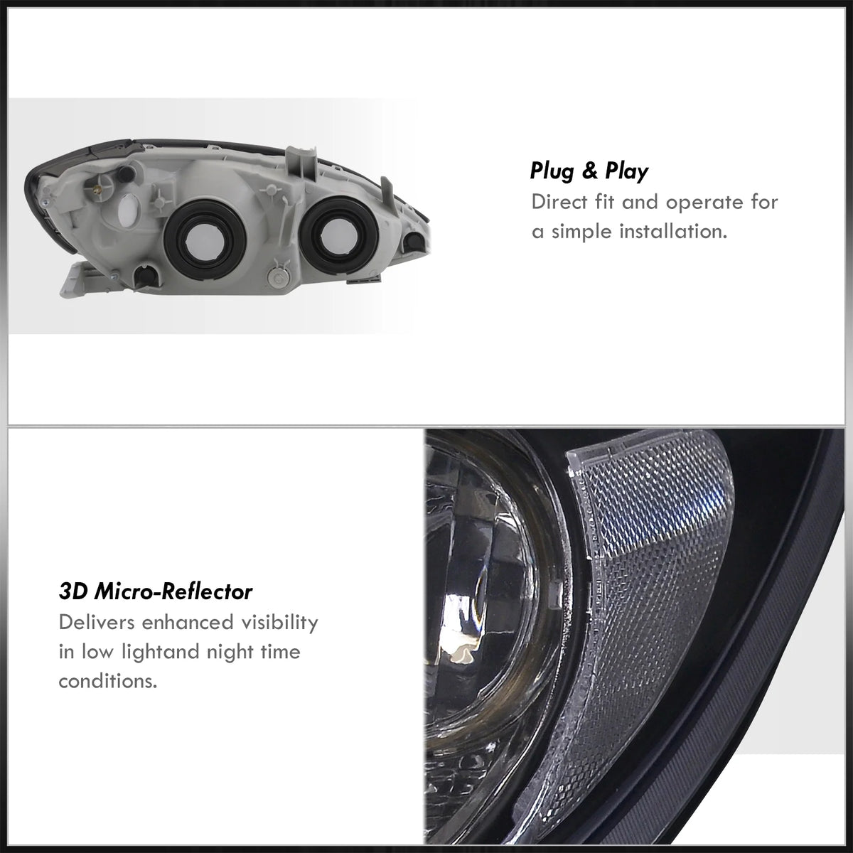 Black Housing Clear Lens Reflector Headlights Pair LH + RH F449056