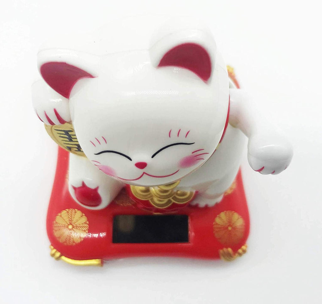 White Mini Solar Powered Cat with Waving Arm Pack of 2 G1618