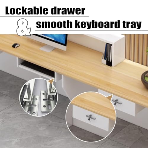 Wood Grain L-shaped Reception Desk with Lockable Drawer Y429947