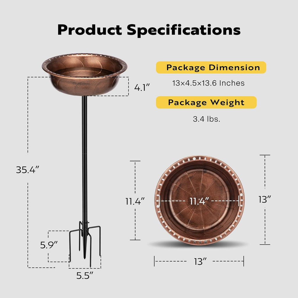 29 Inch Polyresin Bird Bath Bowl with Metal Stake K16423