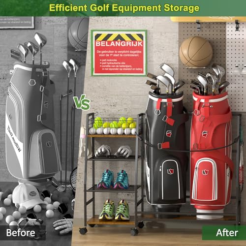 Golf Bag Storage Rack with Wheels, Black L30502