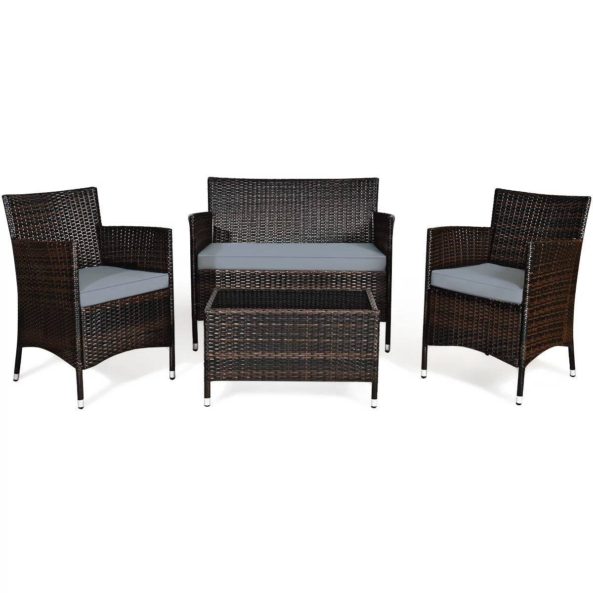4-Piece Patio Rattan Wicker Furniture Set with Red Cushions I959