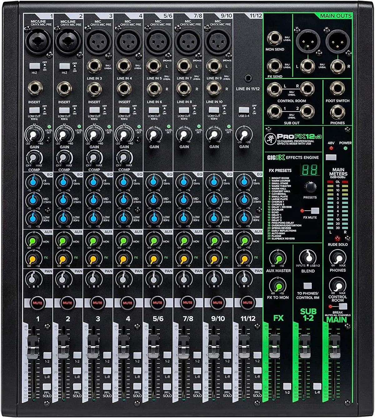 12-Channel Mixer with Headphone Amp, 4 XLR Cables, and 2 Breakout Cables B26913