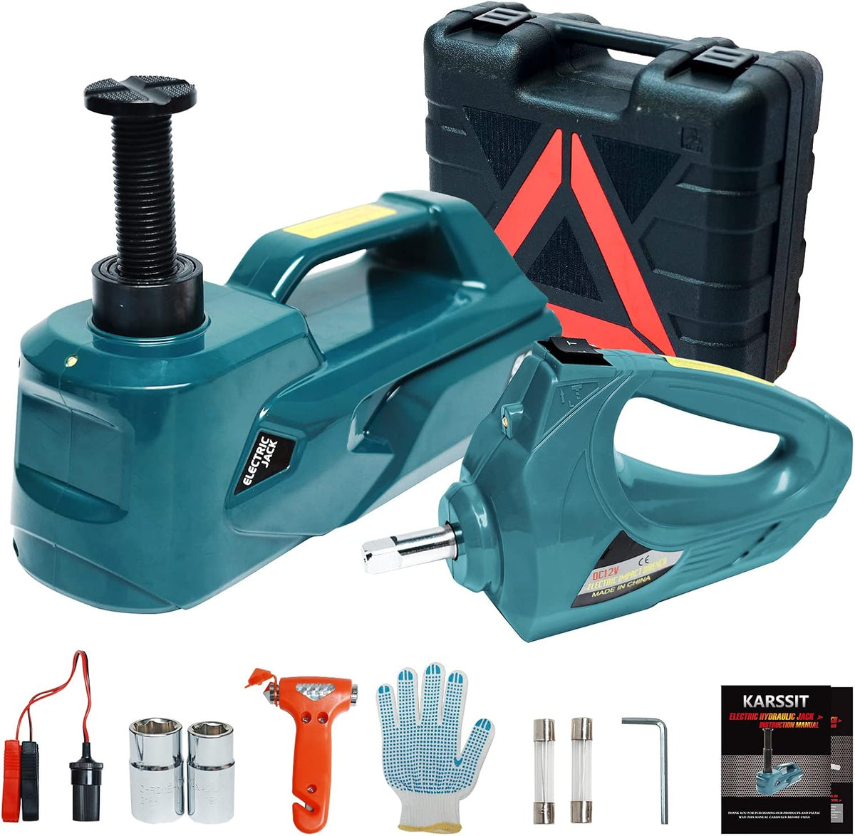 Electric Car Jack 5 ton 12V Hydraulic with Impact Wrench Portable 2 in 1 kit P839