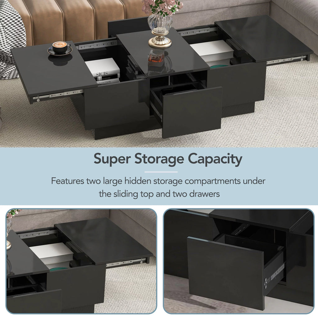 Black Extendable Coffee Table with 2 Drawers C76182