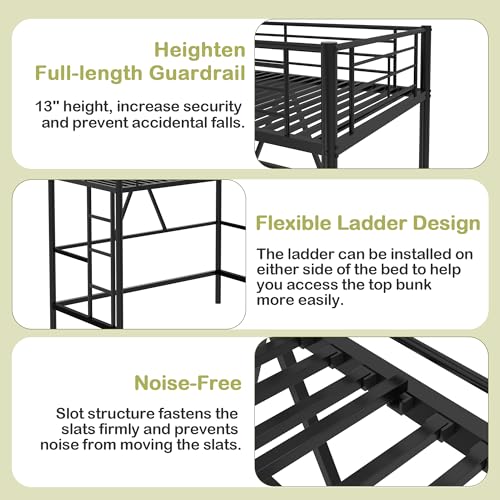 Twin Size Off White Metal Loft Bed with Ladder and Guardrail V684
