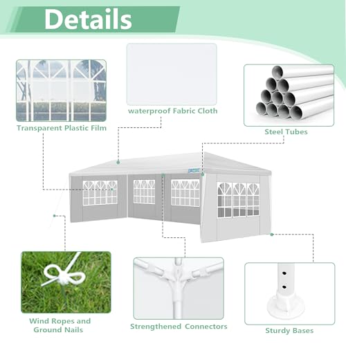10X30FT White Canopy Tent with 5 Removable Sidewalls R899