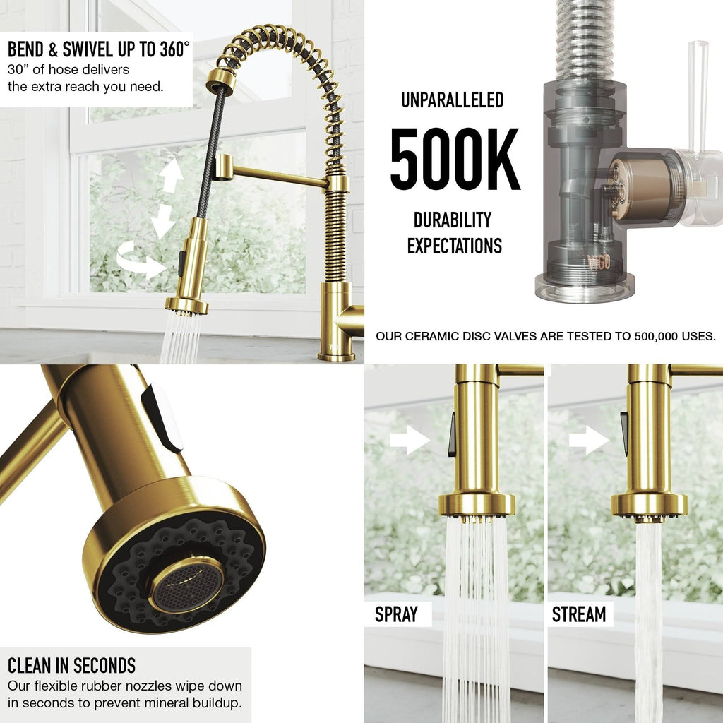 Matte Gold Pull-Down Kitchen Faucet with Soap Dispenser P395677
