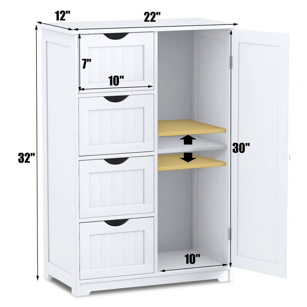 White 4 Drawer Wooden Bathroom Cabinet B8554