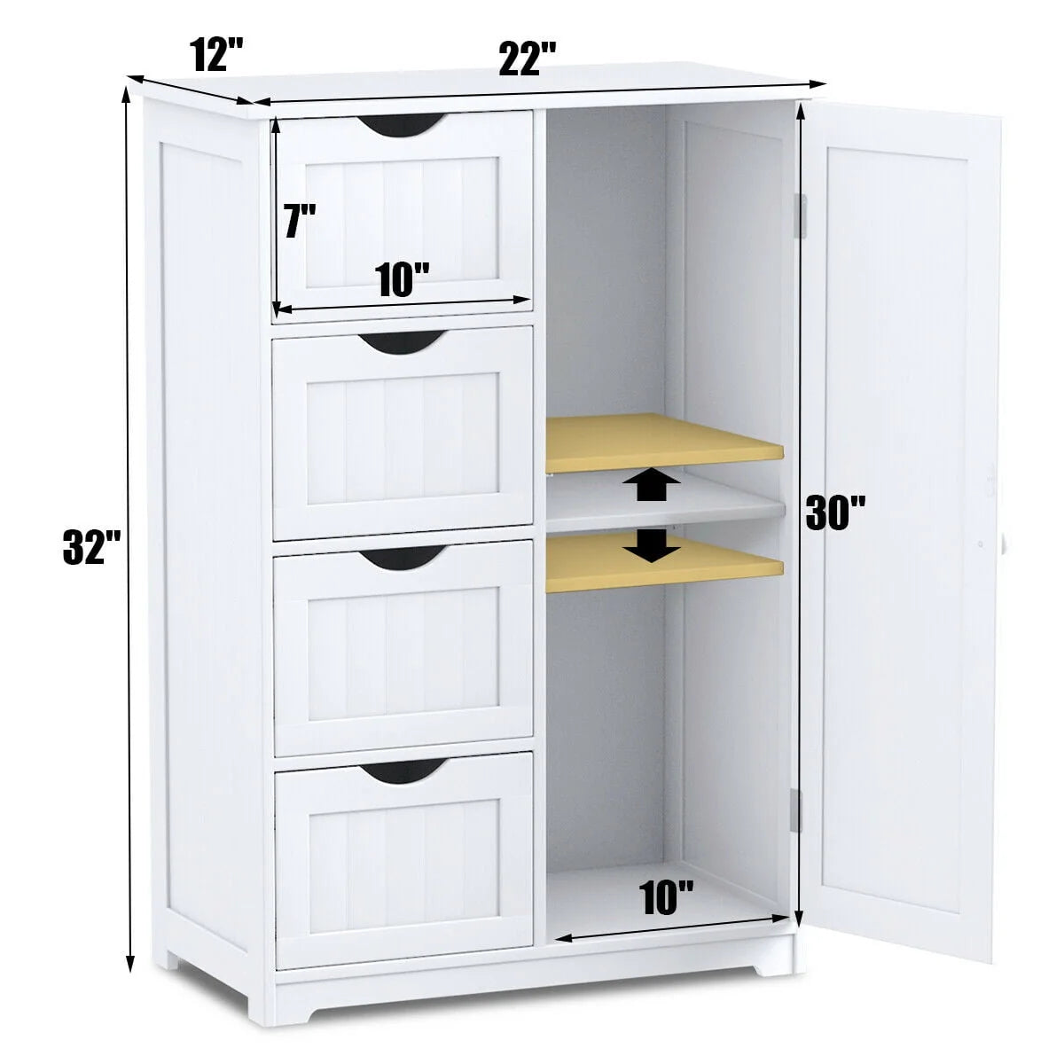 White 4 Drawer Wooden Bathroom Cabinet B8554
