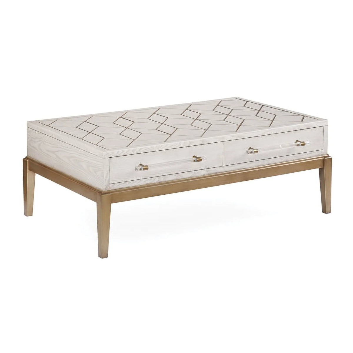 Soft White Wooden Cocktail Table with Gold and Acrylic Accents I663220